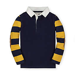 Hope & Henry Toddler Boys' Long Sleeve Rugby Polo Shirt, Navy with Striped Sleeves, 12-18 Months