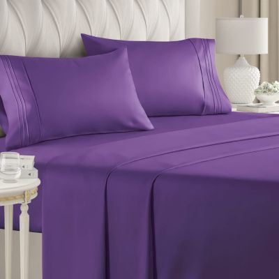 2 Pillowcases Fitted sheet Twin Full Queen Custom Bed Linen Top sheet Cotton Satin Sheets Set of 4 Pieces in Lilac