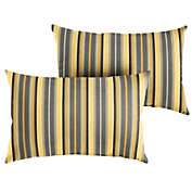Outdoor Living and Style Set of 2 13" x 20" Yellow and Gray Stripes Subrella Indoor and Outdoor Lumbar Pillows