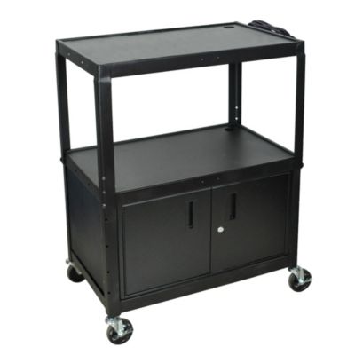 Extra Large Adjustable Height Steel AV Cart Three Shelves Black Electric