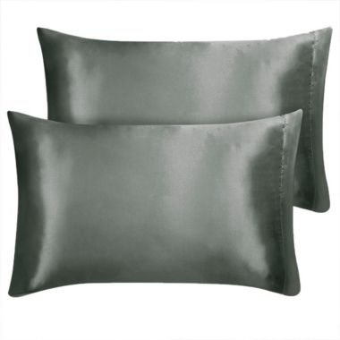 PiccoCasa Satin Pillowcases Standard Set of 2, Luxury Silky Solid Pillow Covers for Hair and Skin, Grey Pillowcase with Envelop Closure Queen(20"x30"), Grey. View a larger version of this product image.