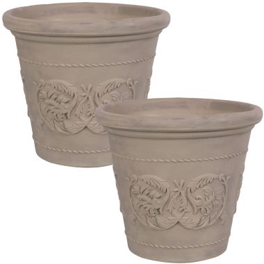 Sunnydaze Arabella Polyresin Outdoor/Indoor Extra-Durable Double-Walled Fade-Resistant Flower Pot Planter - 20" Diameter - 2-Pack - Beige. View a larger version of this product image.