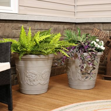 Sunnydaze Arabella Polyresin Outdoor/Indoor Extra-Durable Double-Walled Fade-Resistant Flower Pot Planter - 20" Diameter - 2-Pack - Beige. View a larger version of this product image.