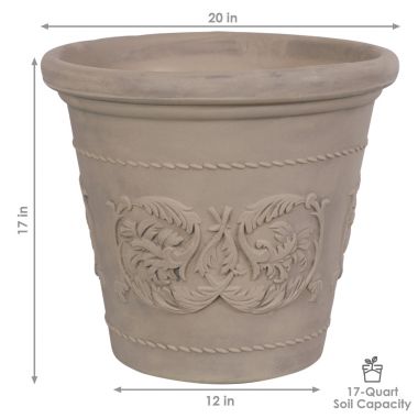 Sunnydaze Arabella Polyresin Outdoor/Indoor Extra-Durable Double-Walled Fade-Resistant Flower Pot Planter - 20" Diameter - 2-Pack - Beige. View a larger version of this product image.