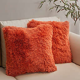 Cheer Collection Set of 2 Shaggy Long Hair Throw Pillows   Super Soft and Plush Faux Fur Accent Pillows - 18 x 18 inches - Rust