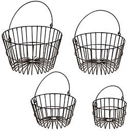 4-Piece Rustic Metal Nesting Baskets with Handles for Storage and Decor