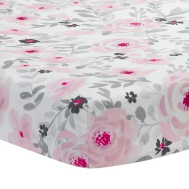 Bedtime Originals Blossom 4-Piece Pink/Gray Watercolor Floral Toddler Bedding Set. View a larger version of this product image.