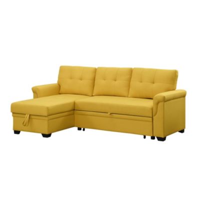 Contemporary Home Living 84" Yellow L Shaped Reversible Sleeper Sectional Sofa with Storage Chaise