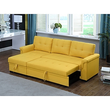 Contemporary Home Living 84" Yellow L Shaped Reversible Sleeper Sectional Sofa with Storage Chaise. View a larger version of this product image.