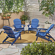 Contemporary Home Living Set of 4 Navy Blue Outdoor Patio Adirondack Chairs with Cushions 34.25"