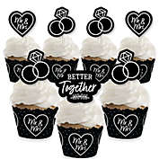 Big Dot of Happiness Mr. and Mrs. - Cupcake Decoration - Black and White Wedding or Bridal Shower Cupcake Wrappers and Treat Picks Kit - Set of 24