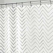 mDesign Fabric Shower Curtain, Zig-Zag Print - White/Silver