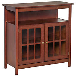 HOMCOM Kitchen Sideboard, Storage Buffet, Cabinet with Open Shelf, Glass Door Cabinet and Adjustable Shelf, Cherry