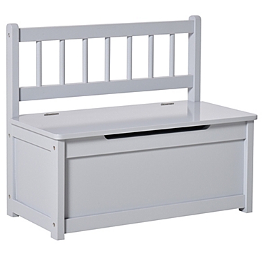 Qaba 2-in-1 Kids Wooden Toy Organizer Chest Storage Box with Seat Bench Cabinet Chunk Cube with Safety Pneumatic Rod Grey. View a larger version of this product image.