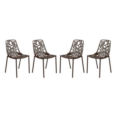 LeisureMod Modern Devon Aluminum Chair, Set of 4 - Brown. View a larger version of this product image.