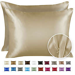 SHOPBEDDING Silky Satin Pillowcase for Hair and Skin - Queen Satin Pillow Case with Zipper, Champagne (Pillowcase Set of 2) By BLISSFORD