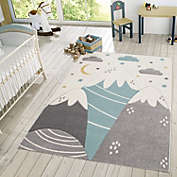 Paco Home Kids Rug for Childrens Room Mountains Starry-Sky in Light Blue Gray White