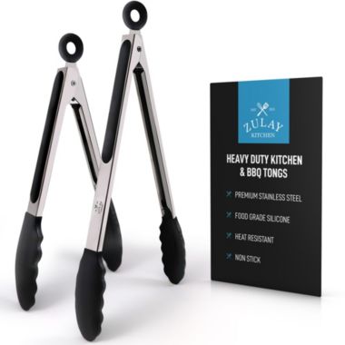 Zulay Kitchen Premium Set of Stainless Steel Tongs for Cooking, Grilling and Barbecue - 12" and 9". View a larger version of this product image.