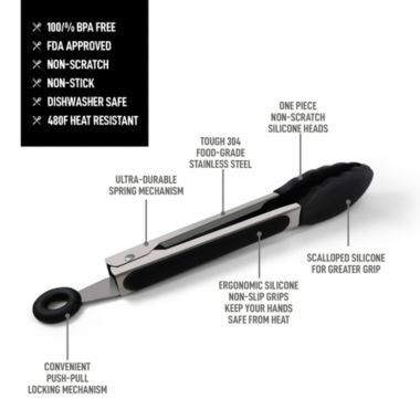 Zulay Kitchen Premium Set of Stainless Steel Tongs for Cooking, Grilling and Barbecue - 12" and 9". View a larger version of this product image.