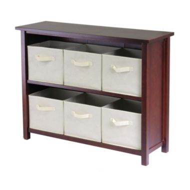 Winsome Verona 2-Section W Storage Shelf with 6 Foldable Beige Fabric Baskets. View a larger version of this product image.