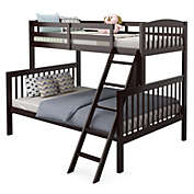 Slickblue Twin over Full Bunk Bed Rubber Wood Convertible with Ladder Guardrail-Espresso