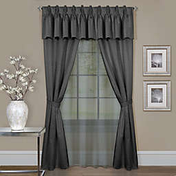 Kate Aurora Complete 6 Piece Attached Custom Jacquard & Sheer Window Curtain Set - 63 in. Long - Charcoal