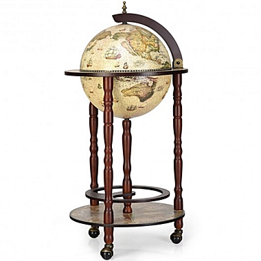 Costway 17 Inch Italian Style Design Wooden Globe Liquor Bottle Wine Rack with Wheels. View a larger version of this product image.