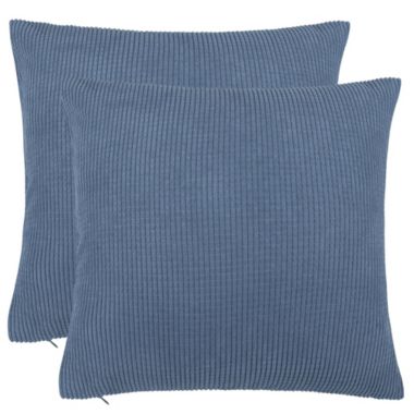 PiccoCasa Set of 2 Corduroy Corn Striped Throw Pillow Covers, Fleece Decorative Cushion Covers, Soft Sofa Pillowcase for Living Room Bedroom Car Seat, 18"X 18", Teal Blue. View a larger version of this product image.