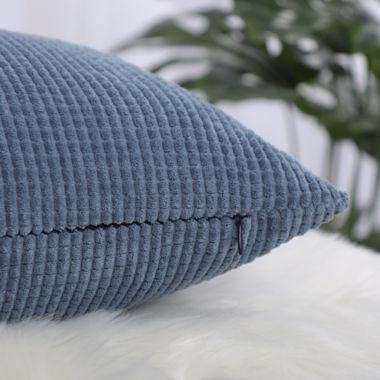 PiccoCasa Set of 2 Corduroy Corn Striped Throw Pillow Covers, Fleece Decorative Cushion Covers, Soft Sofa Pillowcase for Living Room Bedroom Car Seat, 18"X 18", Teal Blue. View a larger version of this product image.