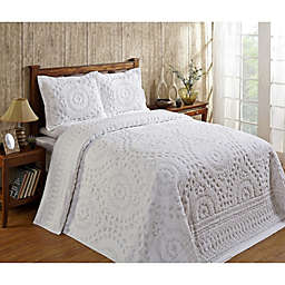 Better Trends Rio Collection 100% Cotton Tufted Floral Design 3 Piece King Bedspread and Sham Set - White