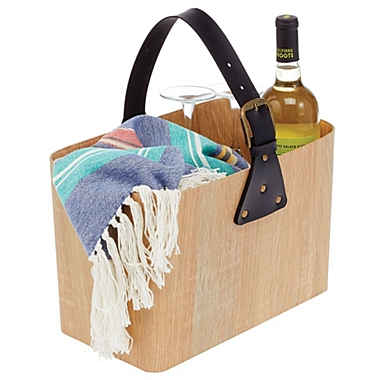 mDesign Rectangle Portable Basket with Attached Handle - Natural. View a larger version of this product image.