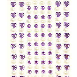 Wrapables 164 pieces Crystal Heart and Pearl Stickers Adhesive Rhinestones / Purple