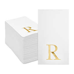 Sparkle and Bash Gold Foil Initial Letter R White Monogram Paper Napkins (4 x 8 In, 100 Pack)