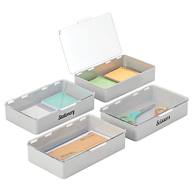 mDesign Plastic Stackable Home, Office Storage Box, 4 Pack + 32 Labels. View a larger version of this product image.