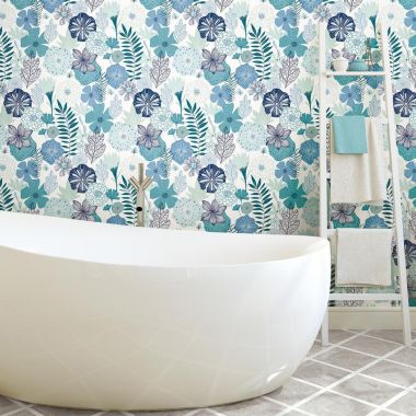 Roommates Decor Modern Perennial Blooms Peel & Stick Wallpaper - Blue. View a larger version of this product image.