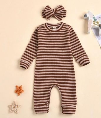 Laurenza&#39;s Baby Girls Brown Striped Romper