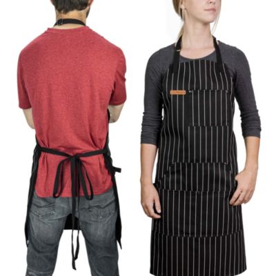 Chef Pomodoro Kitchen Apron, Unisex Chef Apron, 100% Cotton, Adjustable Neck and Back Straps, 5+ Pockets, Towel Loops - Designed for Home, BBQ, Grill Use (Classic Striped)