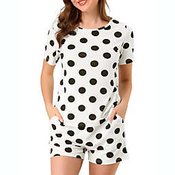 Allegra K Women's Short Sleepwear Cute Polka Dots Short Sleeve Pajama Sets L White
