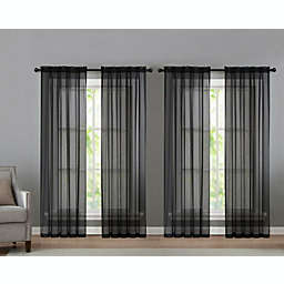 Kate Aurora 4 Piece Basic Home Rod Pocket Sheer Voile Window Curtain Panels - 52 in. W x 84 in. L, Black