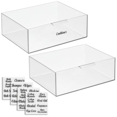 mDesign Plastic Bathroom Storage Organizer Bin and Labels for Accessories, Clear. View a larger version of this product image.