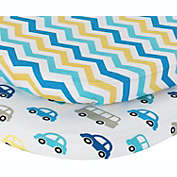 Everyday Kids 2 Pack Bassinet Sheets - Cars/Chevron - 100% Cotton