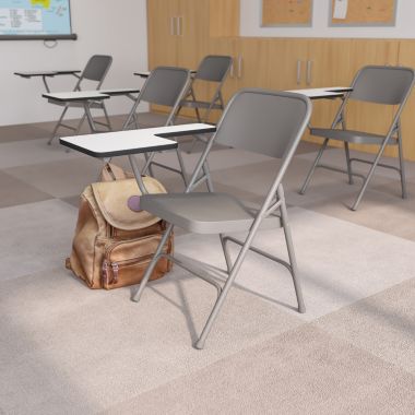 Flash Furniture Ralph Premium Steel Folding Chair with Right Handed Tablet Arm. View a larger version of this product image.