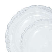 Smarty Had A Party Clear Vintage Round Disposable Plastic Dinnerware Value Set (120 Dinner Plates + 120 Salad Plates)