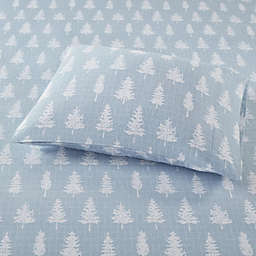True North by Sleep Philosophy 100% Cotton Pigment Printed Cotton Flannel Sheet Set - King - Blue Forest