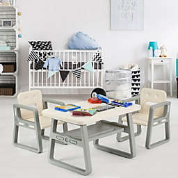 Costway Kids Table and 2 Chairs Set with Storage Shelf-White
