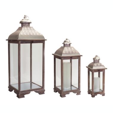 Melrose Decorative Lantern (Set Of 3) 19.75" - 39"H Metal/Wood. View a larger version of this product image.
