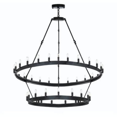 Gallery Wrought Iron Vintage Barn Metal Castile Two Tier Chandelier Industrial Loft Rustic Lighting W 38" H 50". View a larger version of this product image.