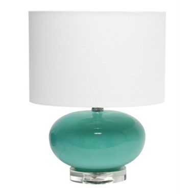 Lalia Home 15.25" Modern Ovaloid Glass Bedside Table Lamp With White Fabric Shade, Aqua. View a larger version of this product image.
