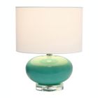 Alternate image 1 for Lalia Home 15.25" Modern Ovaloid Glass Bedside Table Lamp With White Fabric Shade, Aqua