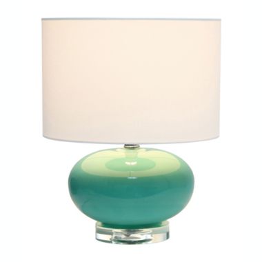Lalia Home 15.25" Modern Ovaloid Glass Bedside Table Lamp With White Fabric Shade, Aqua. View a larger version of this product image.